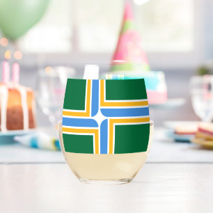 Wijn Glas met vlag van Portland, VS