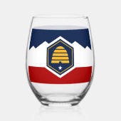Wijn Glas met vlag van Utah, VS (Achterkant)