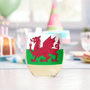 Wijn Glas met vlag van Wales, VK