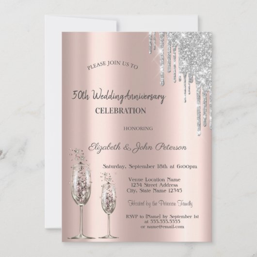 Wijn Glas Rose Goud Bruiloft Jubileum Kaart (Voorkant)