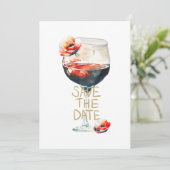 Wijn Glas 'Save The Date' Met Rode Papavers Kaart (Staand voorkant)