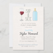 Wijn Glas Sip & See Baby Shower Uitnodiging Jongen (Voorkant)