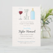 Wijn Glas Sip & See Baby Shower Uitnodiging Jongen (Staand voorkant)