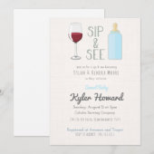 Wijn Glas Sip & See Baby Shower Uitnodiging Jongen (Voorkant / Achterkant)