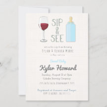 Wijn Glas Sip & See Baby Shower Uitnodiging Jongen