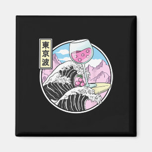 Wijn Glas surfen Op Kanagawa Golf Kawaii Vaporwave Magneet