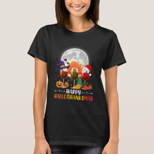 Wijn Glas Thanksgiving Wijn Gelukkig Hallothanksma T-shirt