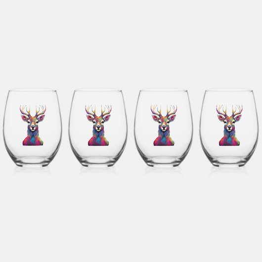 Wijn Glas Zonder Steel - De Kleurrijke Herten Kuns (Voorkant)
