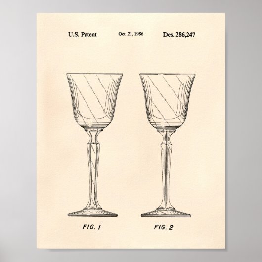 Wijn Glass 1986 Patent Art Old Peper Poster (Voorkant)