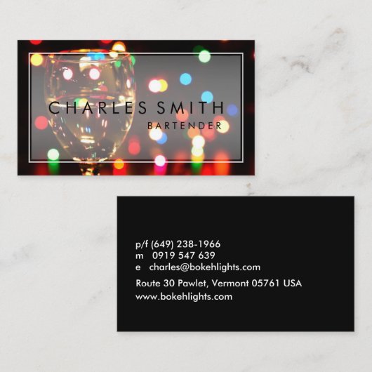 Wijn Glass Bokeh Lights Bar of Bartender Visitekaartje (Voorkant / Achterkant)