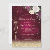 Wijn Glass Gold Bokeh Floral Red Retirement Kaart (Voorkant)