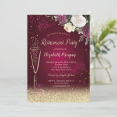 Wijn Glass Gold Bokeh Floral Red Retirement Kaart (Staand voorkant)