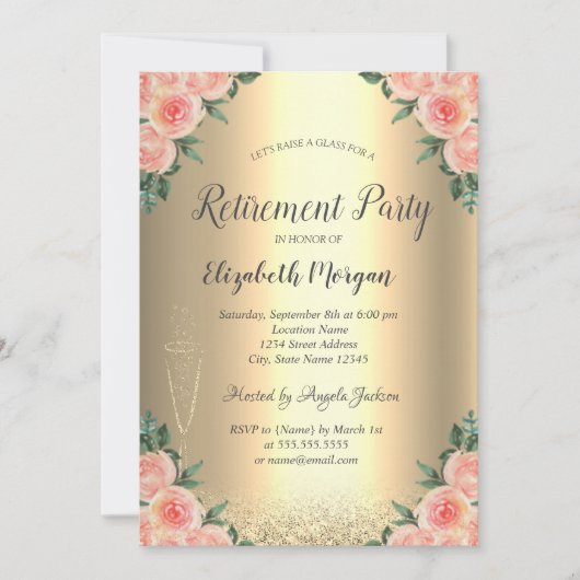 Wijn Glass Gold Glitter Bokeh Rozen Retirement Kaart (Voorkant)