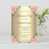 Wijn Glass Gold Glitter Bokeh Rozen Retirement Kaart (Staand voorkant)