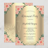 Wijn Glass Gold Glitter Bokeh Rozen Retirement Kaart (Voorkant / Achterkant)