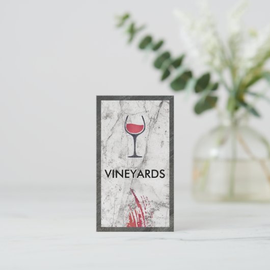 Wijn Glass Logo | Witte marmer | Leisteentrim Visitekaartje (Staand voorkant)