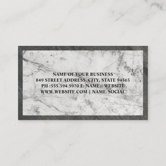 Wijn Glass Logo | Witte marmer | Leisteentrim Visitekaartje (Achterkant)