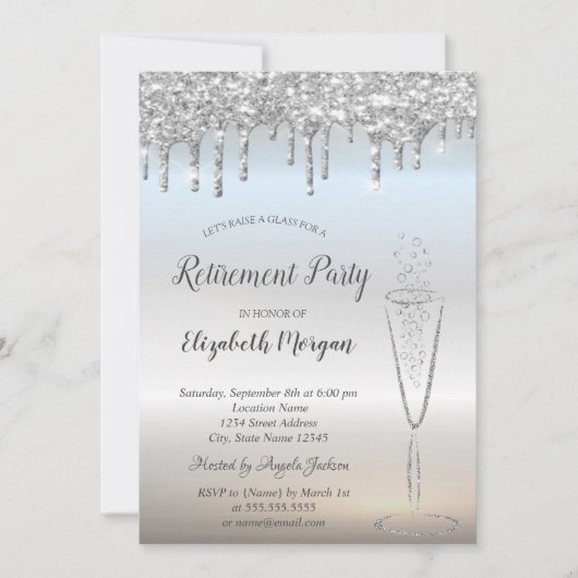 Wijn Glass Silver Glitter Bokeh Druppels Pensioen Kaart (Voorkant)