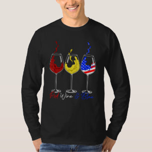 Wijn Glazen 4 juli Patriottisch Rode Wijn Blauw V T-shirt