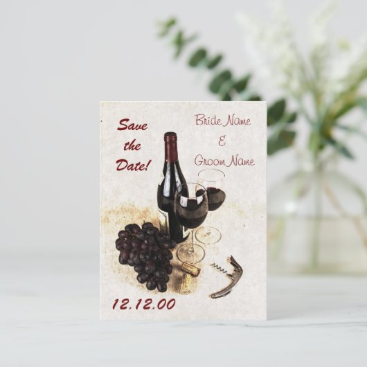 Wijn glazen en druiven aankondigingskaart (Staand voorkant)