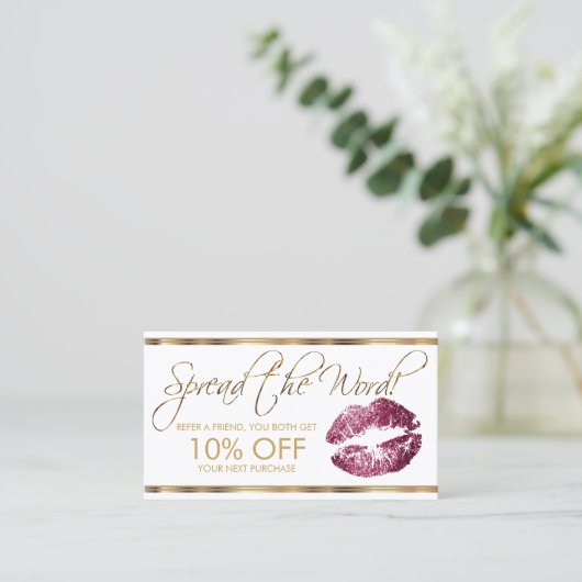 Wijn Glitter Lipstick Business Reference Aanbevelingskaartje (Staand voorkant)