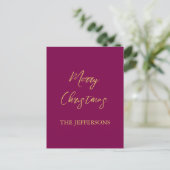 Wijn & Gouden Kleuren Vrolijk Kerstmis Briefkaart (Staand voorkant)