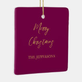 Wijn & Gouden Kleuren Vrolijk Kerstmis Keramisch Ornament (Rechts)