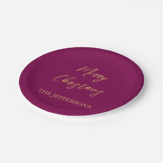 Wijn & Gouden Kleuren Vrolijk Kerstmis Papieren Bordje (Gekanteld)