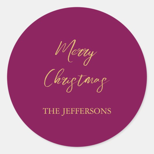 Wijn & Gouden Kleuren Vrolijk Kerstmis Ronde Sticker (Voorkant)