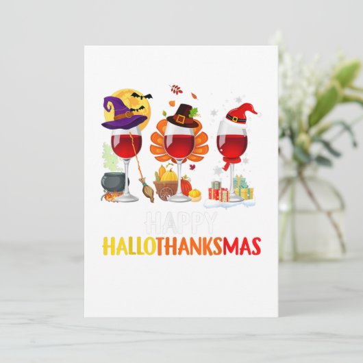 wijn halloween thanksgiving kerst gelukkig kaart (Staand voorkant)