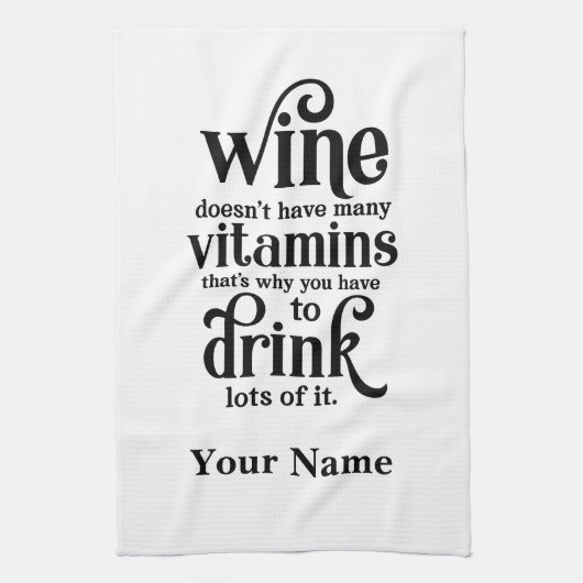 Wijn heeft niet veel vitaminen - grappige wijnoter theedoek (Verticaal)