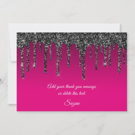 Wijn Heet Roze Gradiënt Zwart Glitter Drip Bedankkaart (Achterkant)