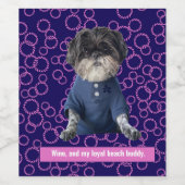 Wijn, honden en het strand! Voeg je eigen fototeks Wijn Etiket (Enkel label)