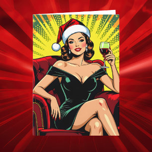 Wijn Humor   Gepersonaliseerde Retro Pop Art Kerst Feestdagen Kaart