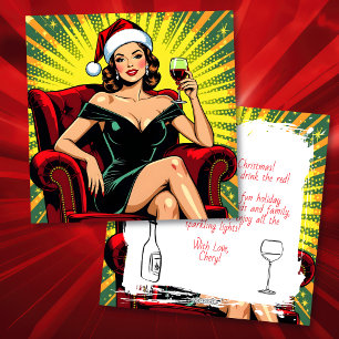 Wijn Humor   Persoonlijke Retro Pop Art Kerstmis Feestdagenkaart
