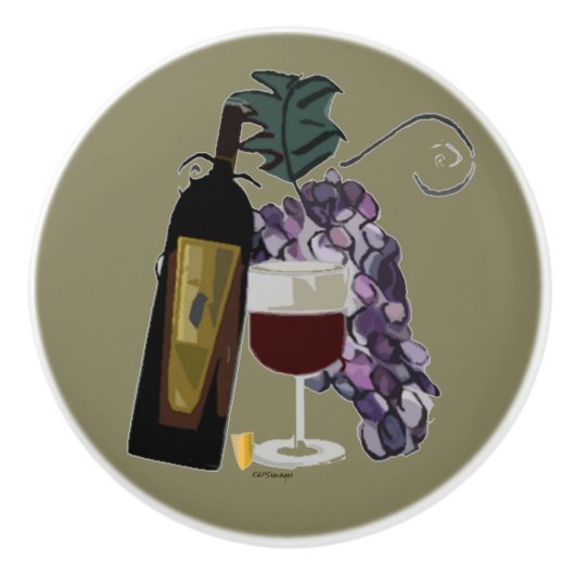 Wijn in druiven keramische knop (Voorkant)