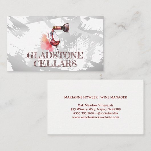 Wijn in glas gieten | Waterverf-penseel Visitekaartje (Voorkant / Achterkant)