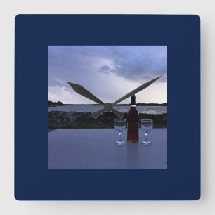 **WIJN IN SUNSET** CLOCK VIERKANTE KLOK