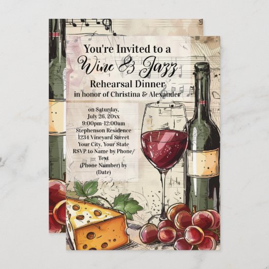 Wijn & Jazz Probediner Kaart (Voorkant / Achterkant)