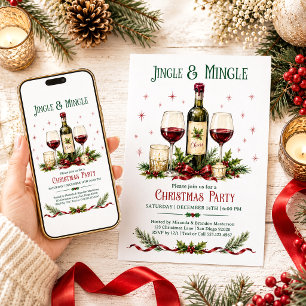Wijn Jingle en Mingle Hulstbes Kerstmis Kaart