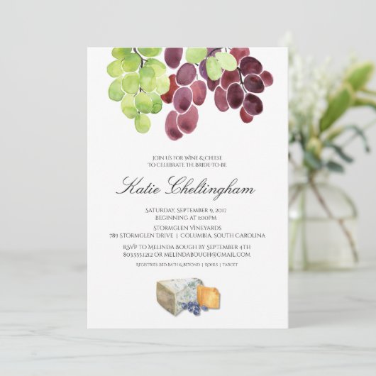 Wijn & Kaas Bruids Douche Uitnodiging 5x7 (Staand voorkant)