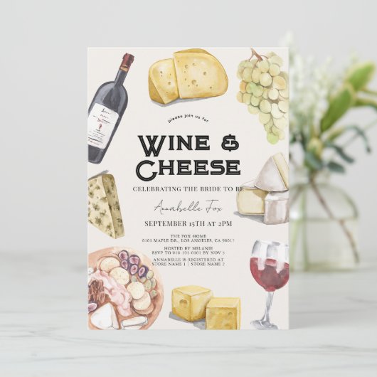 Wijn & Kaas Charcuterie Gingham Bruidsmeisje Borre Kaart (Staand voorkant)