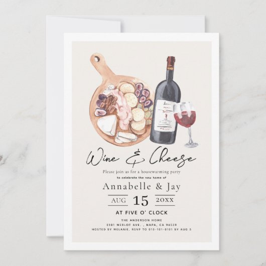 Wijn & kaas Charcuterie Housewarming Party Kaart (Voorkant)