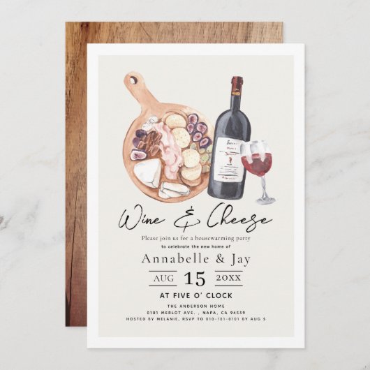 Wijn & kaas Charcuterie Housewarming Party Kaart (Voorkant / Achterkant)