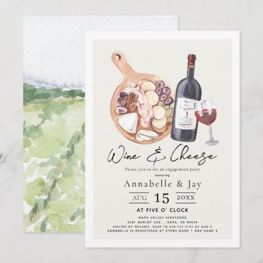 Wijn & kaas Charcuterie Verlovingsfeest Kaart (Voorkant / Achterkant)