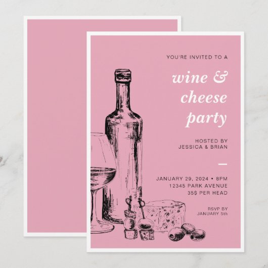 Wijn & kaas Elke gelegenheid Party uitnodiging (Voorkant / Achterkant)