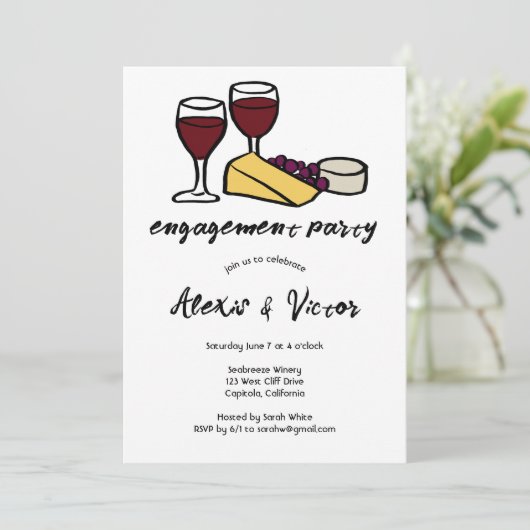 Wijn & Kaas Proeverij Engagement Party CUSTOM Kaart (Staand voorkant)