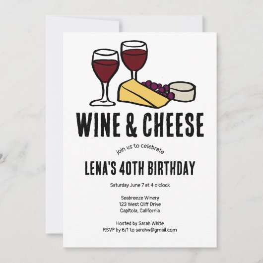 Wijn & Kaas Proeverij Partij Verjaardag Schets CUS Kaart (Voorkant)