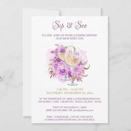 *~* Wijn Kaas SIP EN SEE Shower Party Kaart (Voorkant)