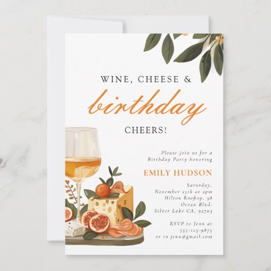 Wijn & Kaas Verjaardagsfeest Kaart (Voorkant)